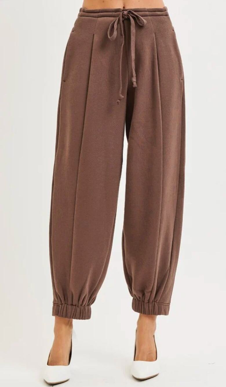 RISEN Drift Brown Wide Leg Jogger Pants Size Small Drawstring Elastic Waist